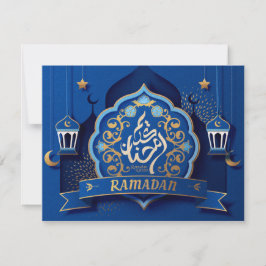 Tarjeta Festiva Ramadan Mubarak Patrón de caligrafía árabe Azul