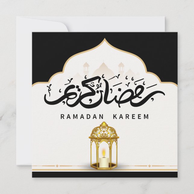Tarjeta Festiva Ramadán negro y oro Kareem (Anverso)
