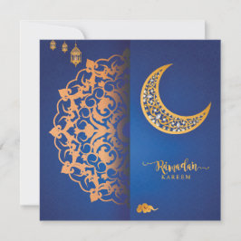 Tarjeta Festiva Ramadán personalizado Kareem Mubarak azul y dorado