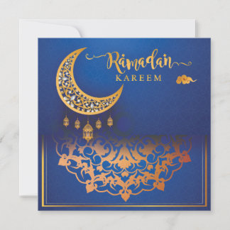 Tarjeta Festiva Ramadán personalizado Kareem Mubarak azul y dorado