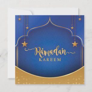 Tarjeta Festiva Ramadán personalizado Kareem Mubarak azul y dorado