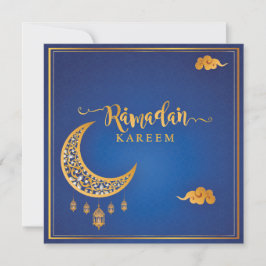 Tarjeta Festiva Ramadán personalizado Kareem Mubarak azul y dorado
