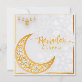 Tarjeta Festiva Ramadán personalizado Kareem Mubarak blanco y dora