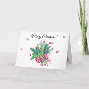 Tarjeta Festiva Ramas de abeto y bayas lindas personalizadas Feliz