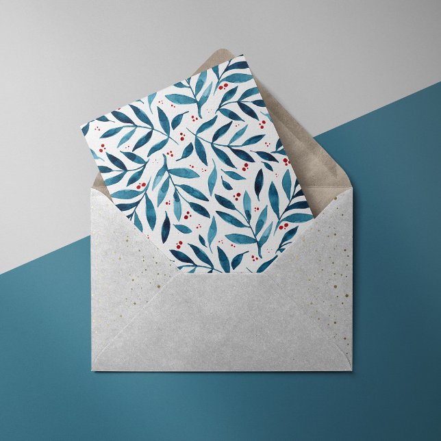 Tarjeta Festiva Ramas de acuarela de bonito - turquesa y roja (Subido por el creador)