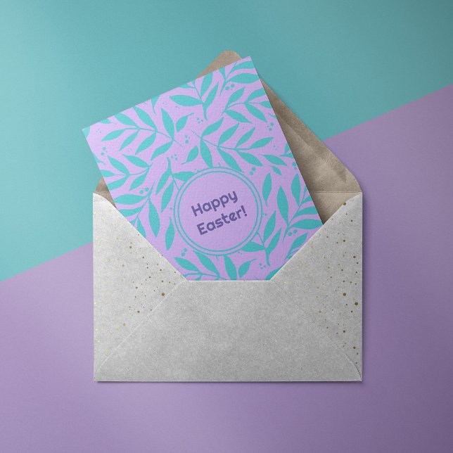 Tarjeta Festiva Ramas de bonito turquesa y violeta feliz Semana Sa (Subido por el creador)