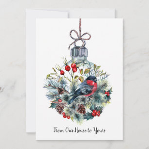 Tarjeta Festiva Ramas de hornillos de piñón de Bullfinch de Navida