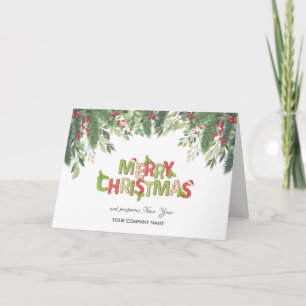 Tarjeta Festiva Ramas de Pine Tree, Navidades de Holly Berries Com