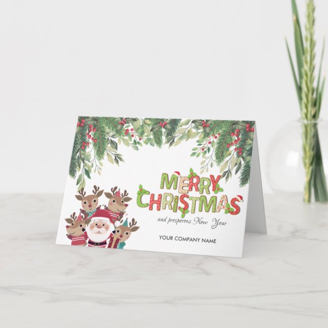 Tarjeta Festiva Ramas de pino, vendedores, Navidades de Santa Clau (Anverso)