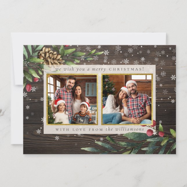 Tarjeta Festiva Ramas festivas | Foto de Navidades de madera y oro (Anverso)