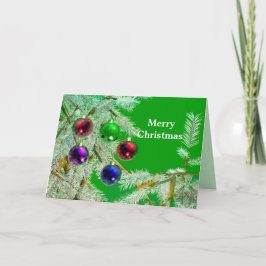 Tarjeta Festiva Ramas y ornamentos de árboles congelados en verde