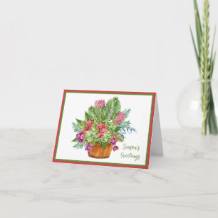 Tarjeta Festiva Ramo botánico navideño acuarela en blanco
