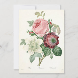 Tarjeta Festiva Ramo de Anémona Rosa de Acuarela Vintage Botánica