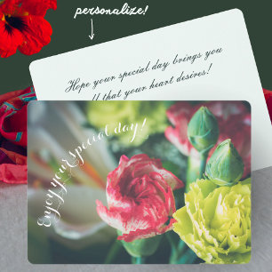 Tarjeta Festiva Ramo de cumpleaños: claveles rosados y amarillos