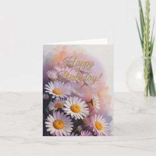 Tarjeta Festiva Ramo de Cumpleaños Daisy de Escritura Dorada