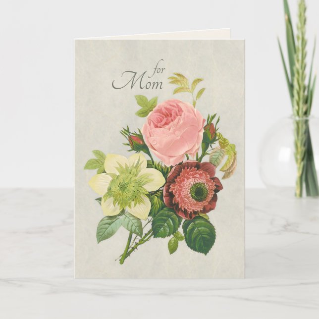 Tarjeta Festiva Ramo de flores Redouté Rosa Rosa Rosa Centifolia C (Anverso)