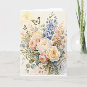 Tarjeta Festiva Ramo de flores silvestres de acuarela elegante