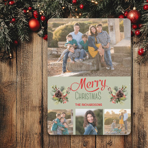 Tarjeta Festiva Ramo de piña de color verde salvia DIY Foto Navida