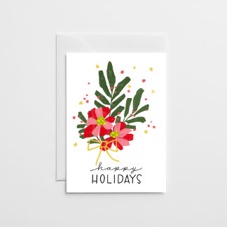 Tarjeta Festiva Ramo de Poinsettia Dibujado a Mano