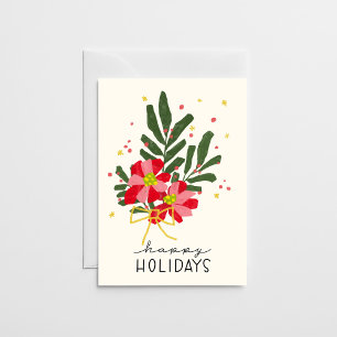 Tarjeta Festiva Ramo de Poinsettia Dibujado a Mano Color Crema