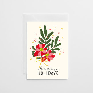 Tarjeta Festiva Ramo de Poinsettia Dibujado a Mano Color Crema