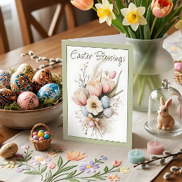 Tarjeta Festiva Ramo de tulipanes de bendiciones de Pascua Plegado