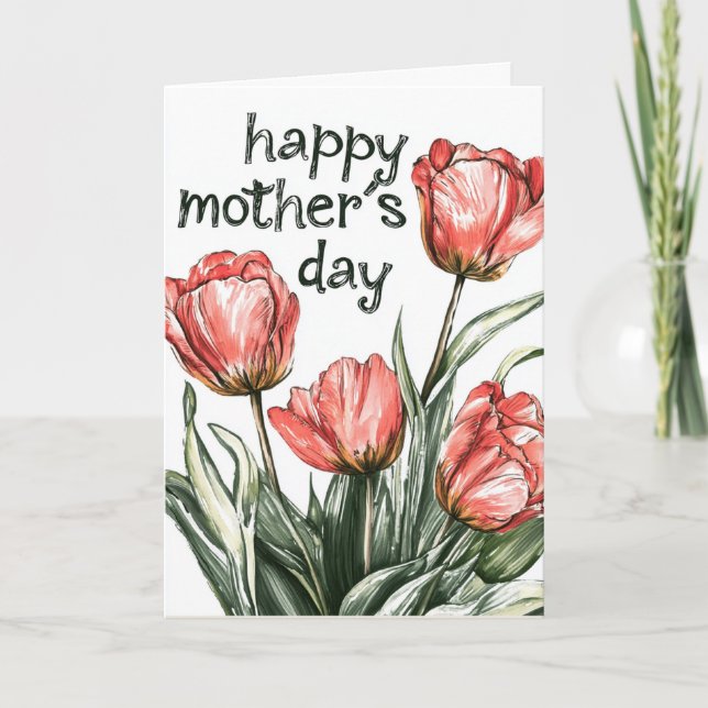 Tarjeta Festiva Ramo de Tulipanes y feliz día de las Madres (Anverso)