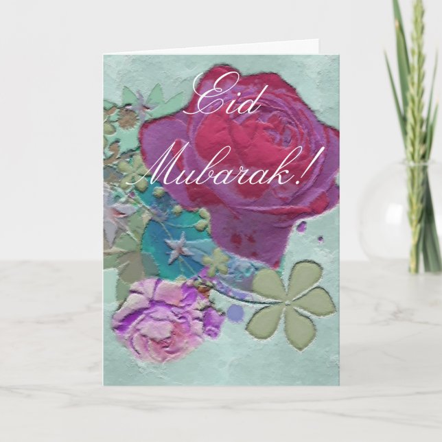 Tarjeta Festiva Ramo Eid Mubarak de los rosas (Anverso)