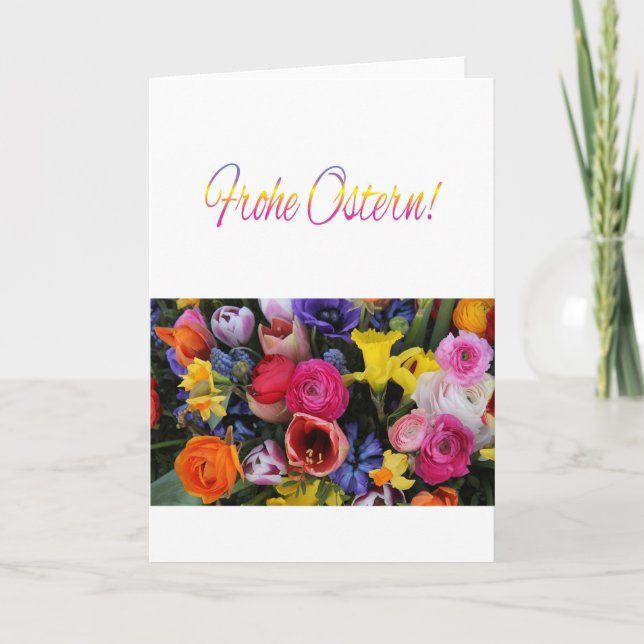 Tarjeta Festiva Ramo feliz alemán de Pascua Springflower (Anverso)