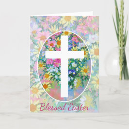 Tarjeta Festiva Ramo floral de primavera y cruz personalizada de P