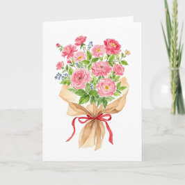 Tarjeta Festiva Ramo Floral Rosa Acuarela Día de San Valentín