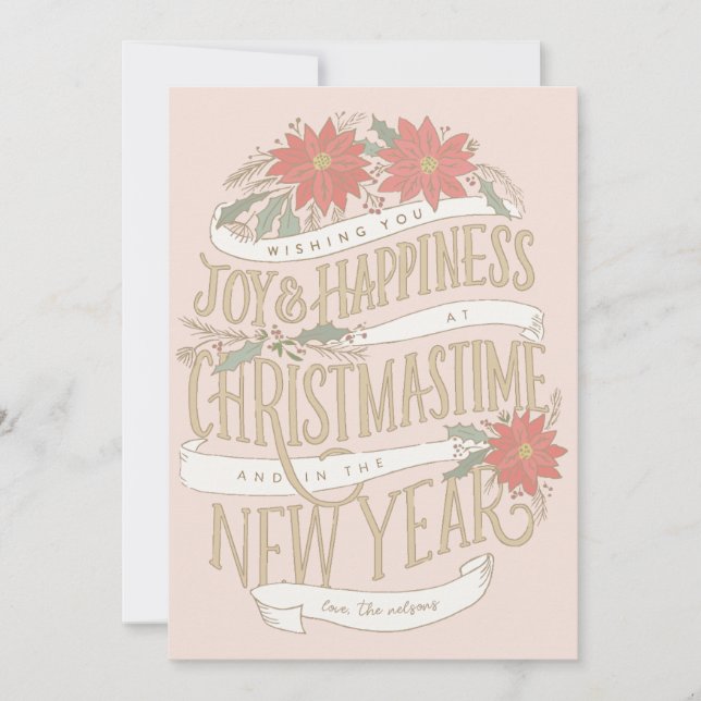 Tarjeta Festiva Ramos de nochebuena y banderas (Anverso)