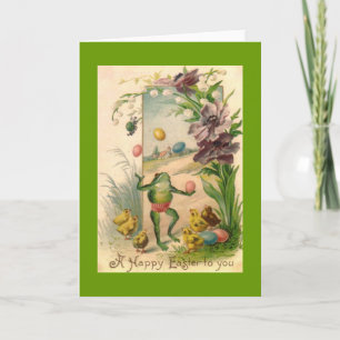Tarjeta Festiva Rana de malabarismo vintage de Pascua
