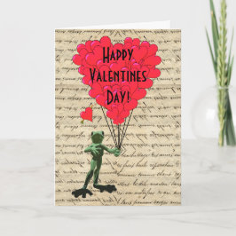 Tarjeta Festiva Rana divertida y Valentines del corazón