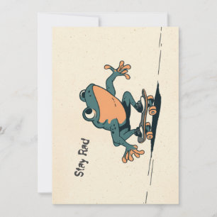 Tarjeta Festiva Rana en monopatín – Arte de animal de dibujos anim