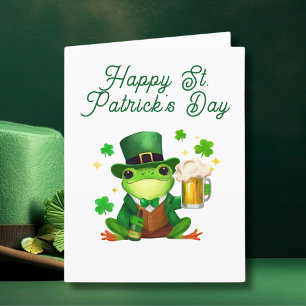 Tarjeta Festiva Rana feliz del día de San Patricio con cerveza