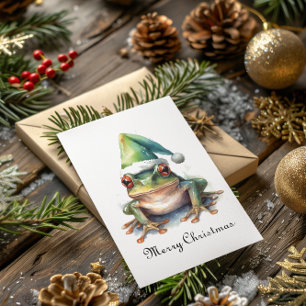 Tarjeta Festiva Rana verde navidad, personalizable