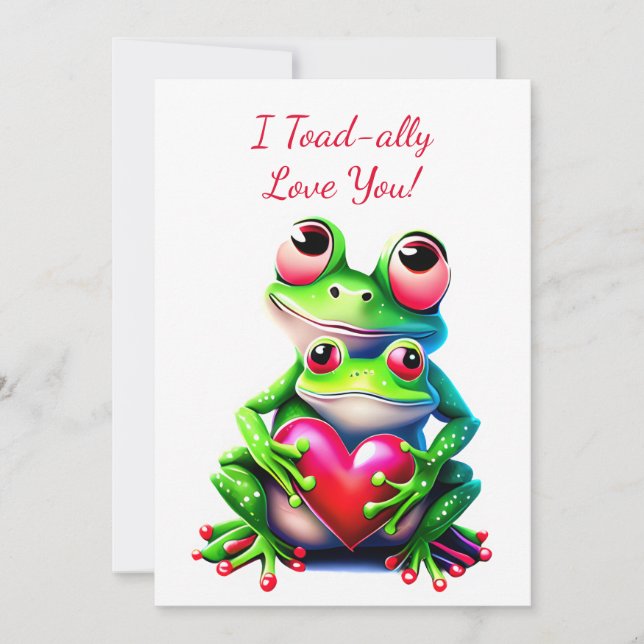 Tarjeta Festiva Ranas de San Valentín Fun Holiday Heart I Love You (Anverso)
