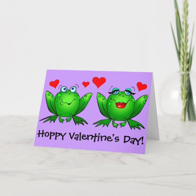 Tarjeta Festiva Ranas verdes cutáneos feliz Día de San Valentín gr (Anverso)