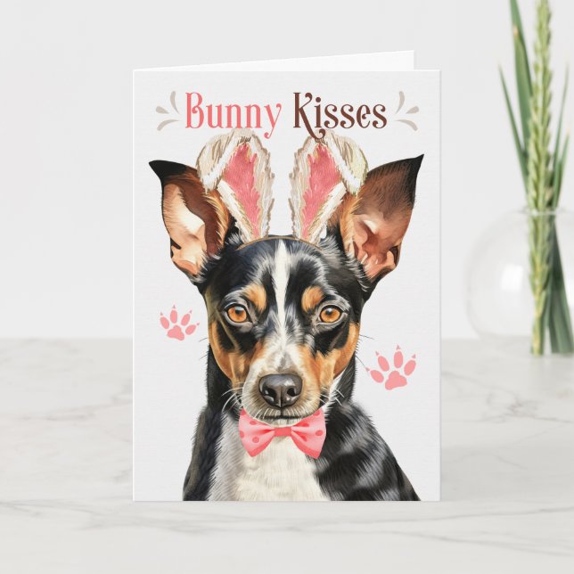 Tarjeta Festiva Rat Terrier Dog Bunny Oars for Easter (Anverso)