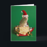 Tarjeta Festiva Ratón con el gorra de Santa con queso<br><div class="desc">Ratón con el gorra de Santa con queso</div>