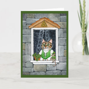 Tarjeta Festiva Ratón Cute Leprechaun, gato, día de San Paddy, pri