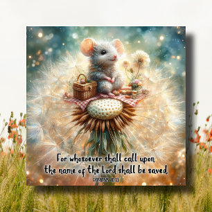 Tarjeta Festiva Ratón Dandelion Picnic Scripting Verse Easter