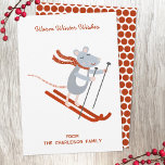 Tarjeta Festiva Ratón de esquí personalizado personalizado<br><div class="desc">Un pequeño y divertido esquí de ratón. Arte original de Nic Squirrell. Cambie el saludo de los deseos de invierno cálidos y el nombre que desea personalizar.</div>