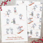 Tarjeta Festiva Ratón de invierno<br><div class="desc">Adorables ratones divirtiéndose en la nieve de invierno,  esquiando,  patinando,  besándose bajo la mistletona y disfrutando generalmente de la vida! Arte original de Nic Squirrell. Cambie el texto del saludo y los nombres a personalizar.</div>