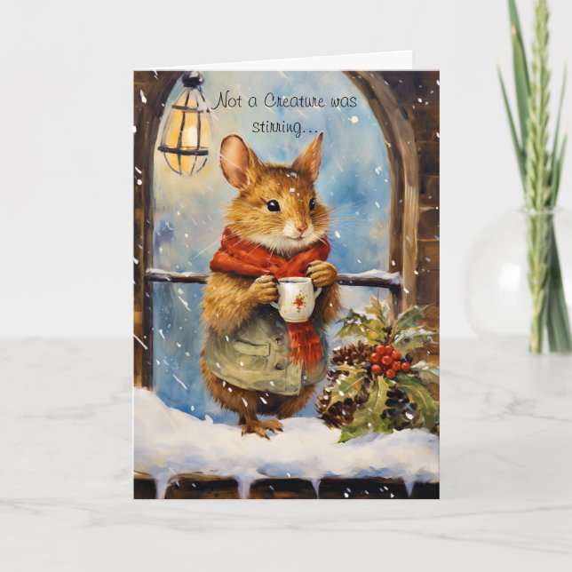 Tarjeta Festiva Ratón de Navidades caprichosos con guión (Anverso)