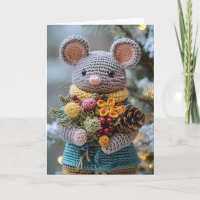 Tarjeta Festiva Ratón de Navidades cruzados (Anverso)