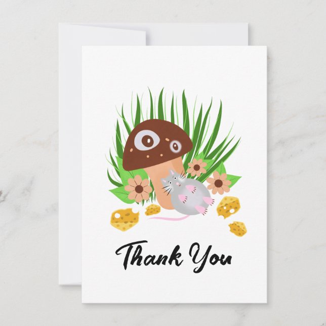 Tarjeta Festiva Ratón divertido con hongos y queso (Anverso)