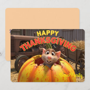 Tarjeta Festiva Ratón Lindo en Calabaza – Feliz Día de Acción de G