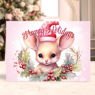 Tarjeta Festiva Ratón Lindo y Felices Fiestas de Holly